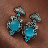 Maharani Rustic Charm Oxidised Plated Pota Stone Dangler Earrings