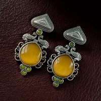 Maharani Rustic Charm Oxidised Plated Pota Stone Dangler Earrings