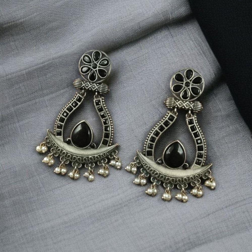 Maharani Jewels Navratri Glow  Oxidised Plated Pota And Pearl Dangler Earrings