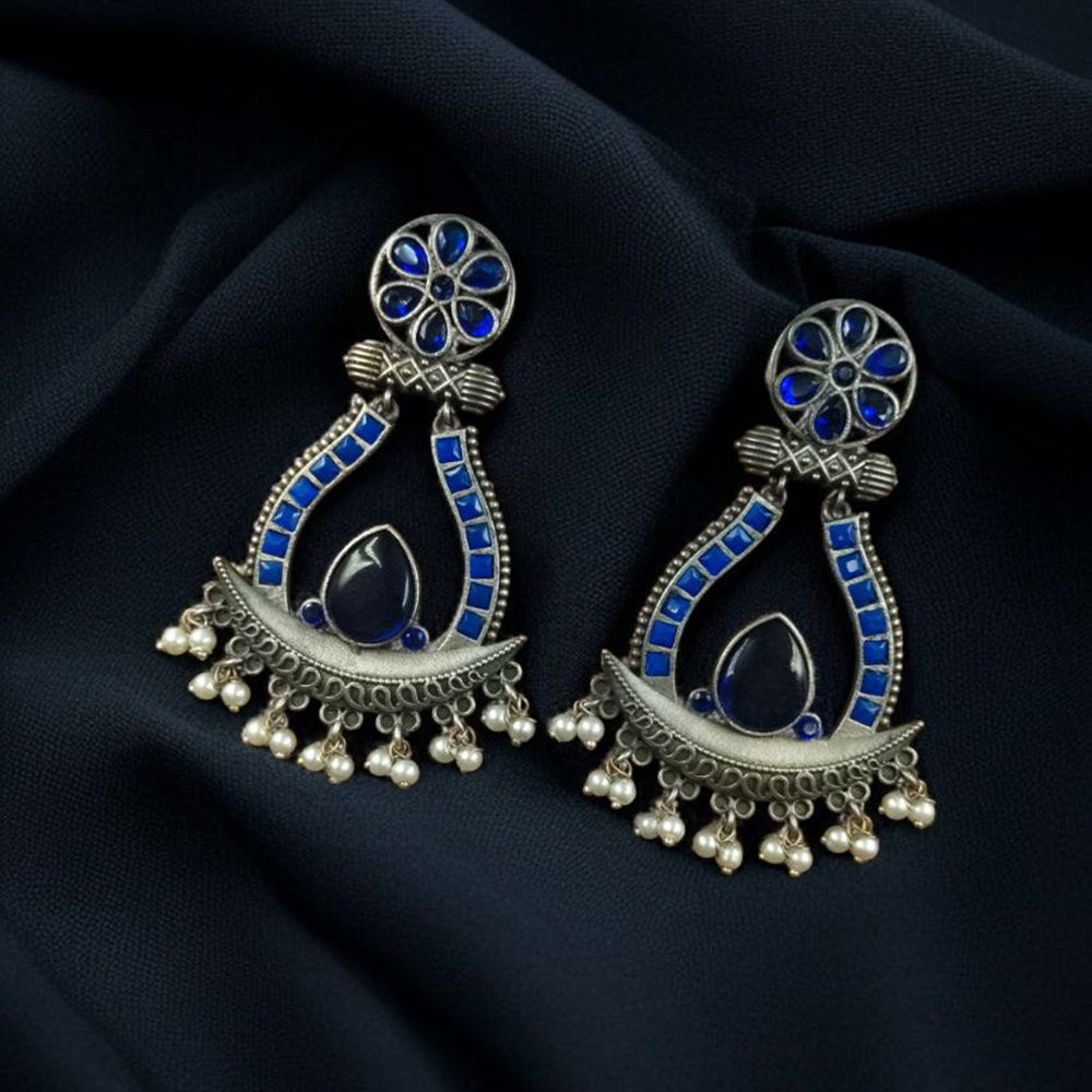 Maharani Jewels Navratri Glow  Oxidised Plated Pota And Pearl Dangler Earrings