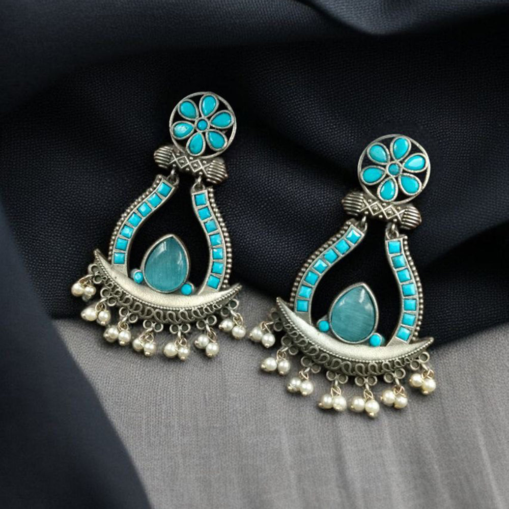 Maharani Jewels Navratri Glow  Oxidised Plated Pota And Pearl Dangler Earrings