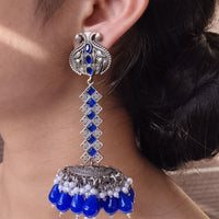 Maharani Jewels Pota And Beads Traditional Oxidised Jhumki Earrings