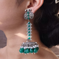 Maharani Jewels Pota And Beads Traditional Oxidised Jhumki Earrings