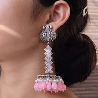 Maharani Jewels Pota And Beads Traditional Oxidised Jhumki Earrings