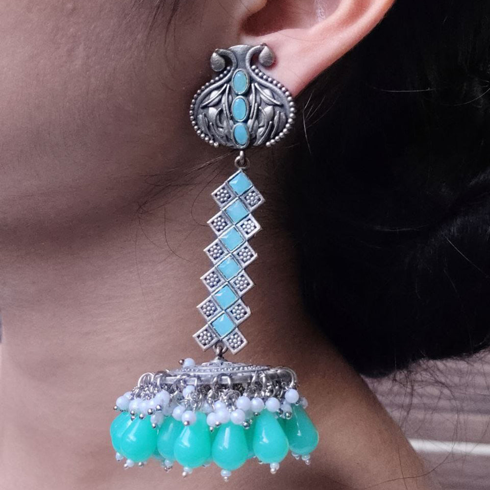 Maharani Jewels Pota And Beads Traditional Oxidised Jhumki Earrings