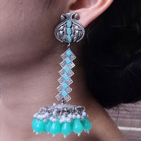Maharani Jewels Pota And Beads Traditional Oxidised Jhumki Earrings