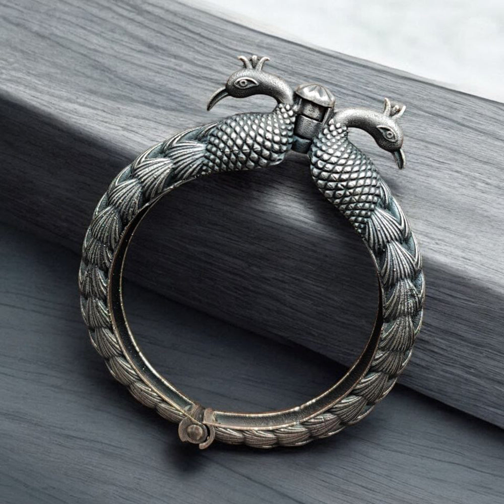 Maharani Jewels Oxidised Plated Peacock Design Openable Bangle