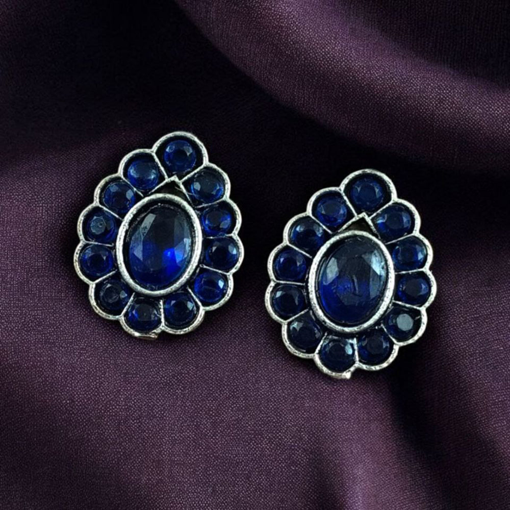 Maharani Jewels Oxidised Plated Monalisa Stone Stud Earrings For Enthic Wear
