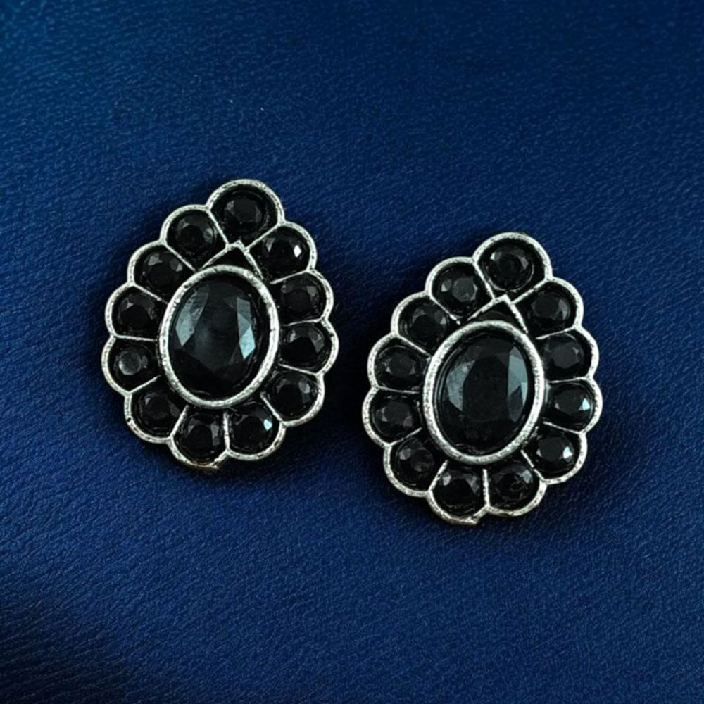 Maharani Jewels Oxidised Plated Monalisa Stone Stud Earrings For Enthic Wear
