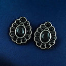 Maharani Jewels Oxidised Plated Monalisa Stone Stud Earrings For Enthic Wear