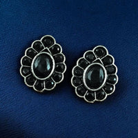 Maharani Jewels Oxidised Plated Monalisa Stone Stud Earrings For Enthic Wear