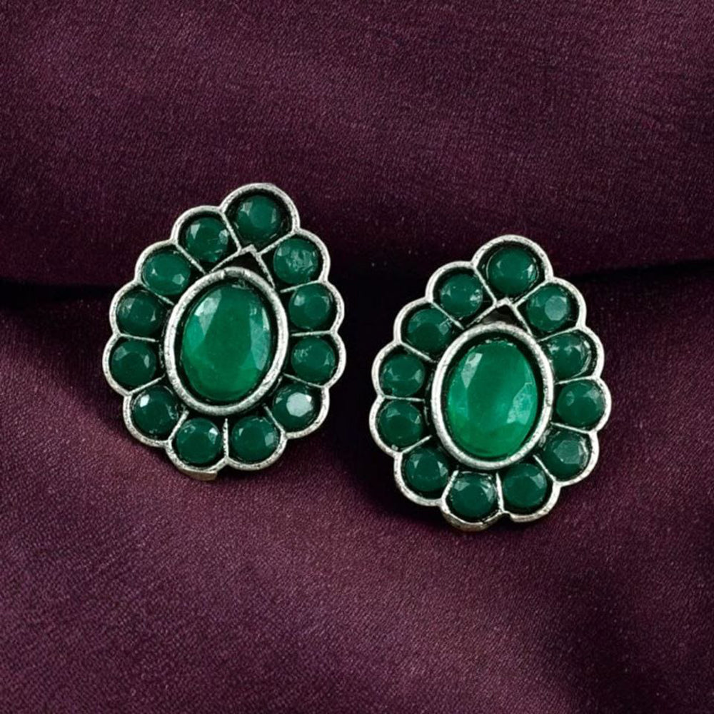 Maharani Jewels Oxidised Plated Monalisa Stone Stud Earrings For Enthic Wear