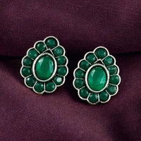 Maharani Jewels Oxidised Plated Monalisa Stone Stud Earrings For Enthic Wear