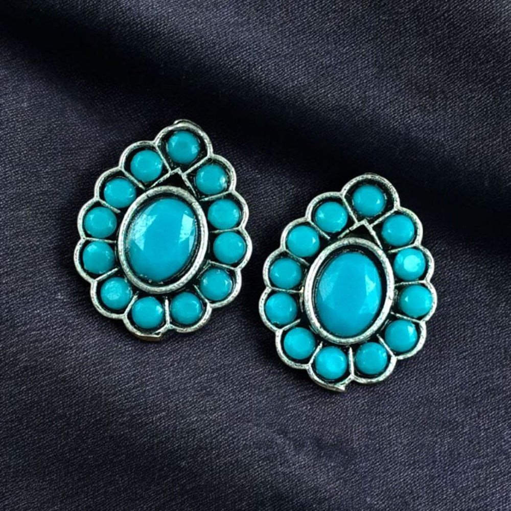 Maharani Jewels Oxidised Plated Monalisa Stone Stud Earrings For Enthic Wear
