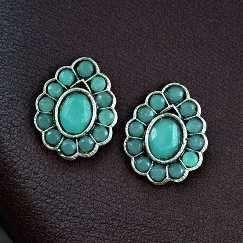 Maharani Jewels Oxidised Plated Monalisa Stone Stud Earrings For Enthic Wear