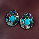 Maharani Jewels Oxidised Plated Monalisa Stone Stud Earrings For Enthic Wear