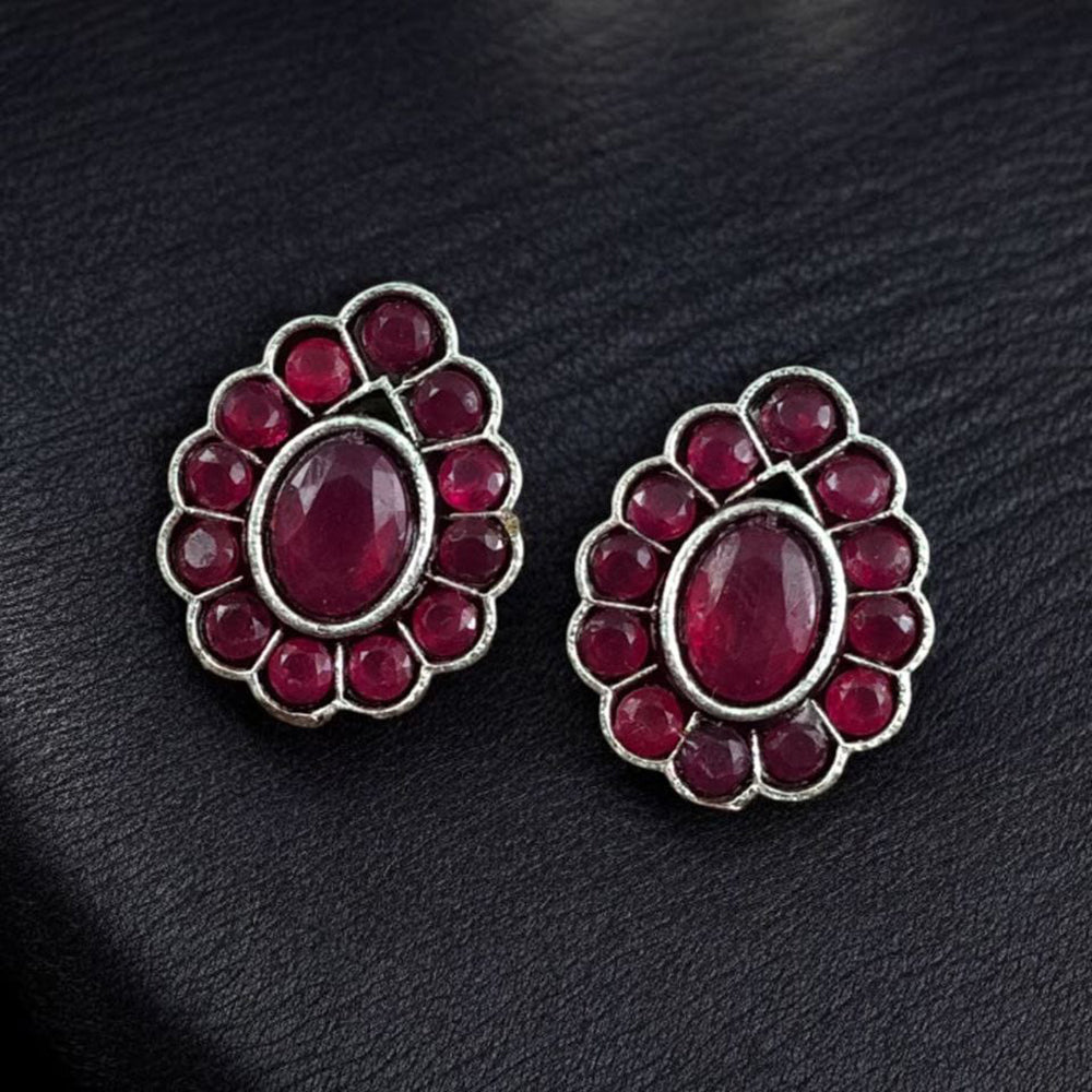 Maharani Jewels Oxidised Plated Monalisa Stone Stud Earrings For Enthic Wear