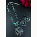 Maharani Jewels Elegant Oxidised Plated Peacock Design Pota Stone Necklace Set
