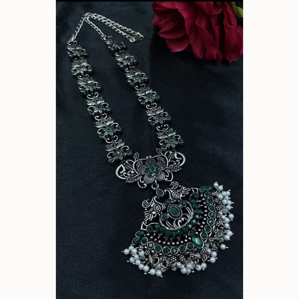 Maharani Jewels Royal Oxidised Pota Stone And Pearl Necklace Set