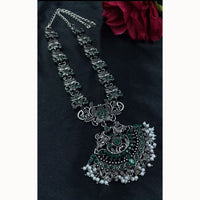 Maharani Jewels Royal Oxidised Pota Stone And Pearl Necklace Set