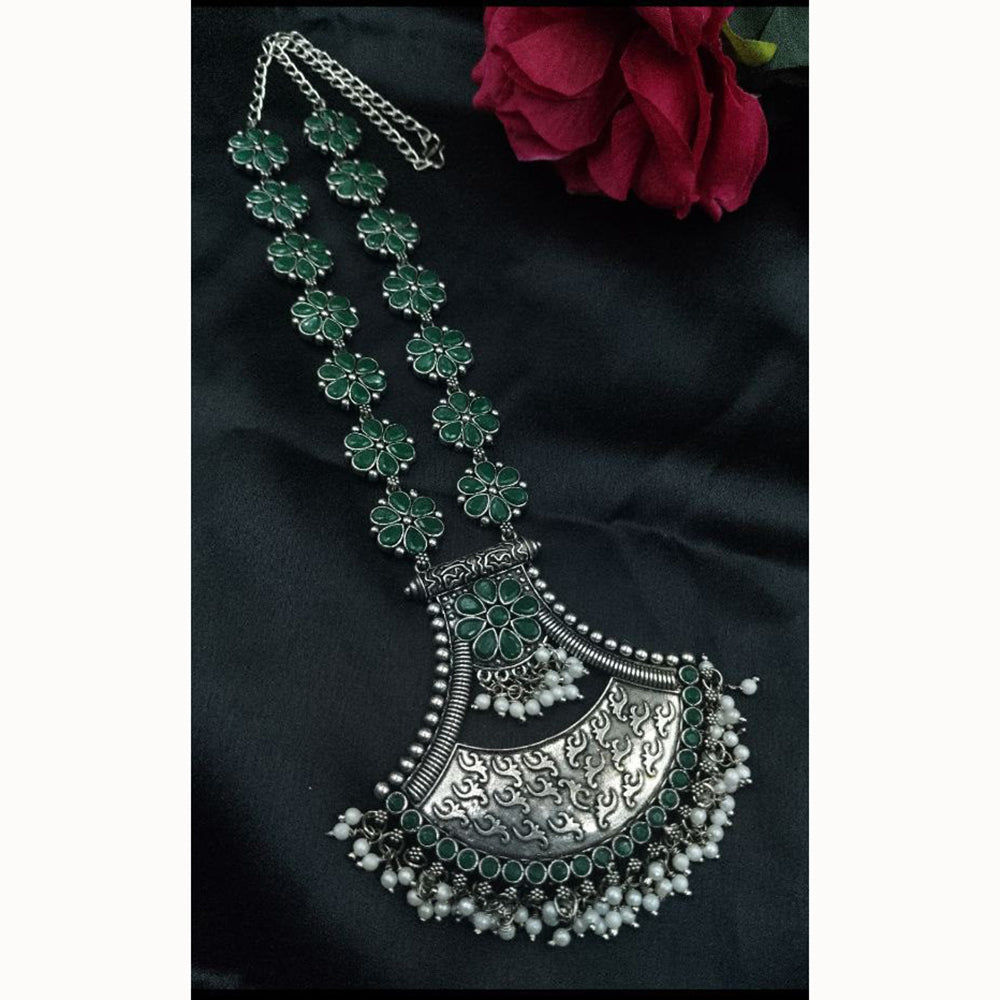 Maharani Jewels Royal Oxidised Pota Stone And Pearl Necklace Set