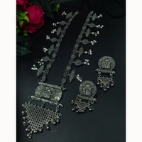 Maharani Jewels Regal Glow Oxidised Plated Pearls Necklace Set
