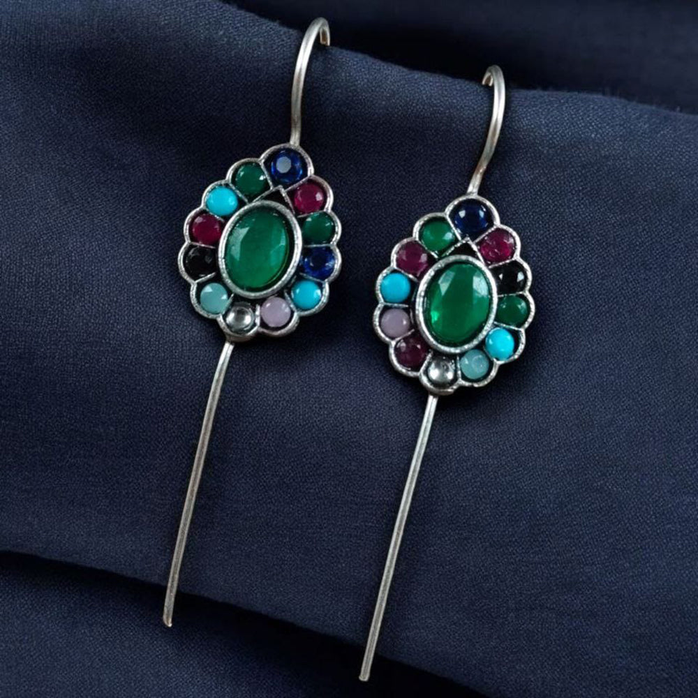 Maharani Jewels Designer Oxidised Pota Stone Dangler Earrings