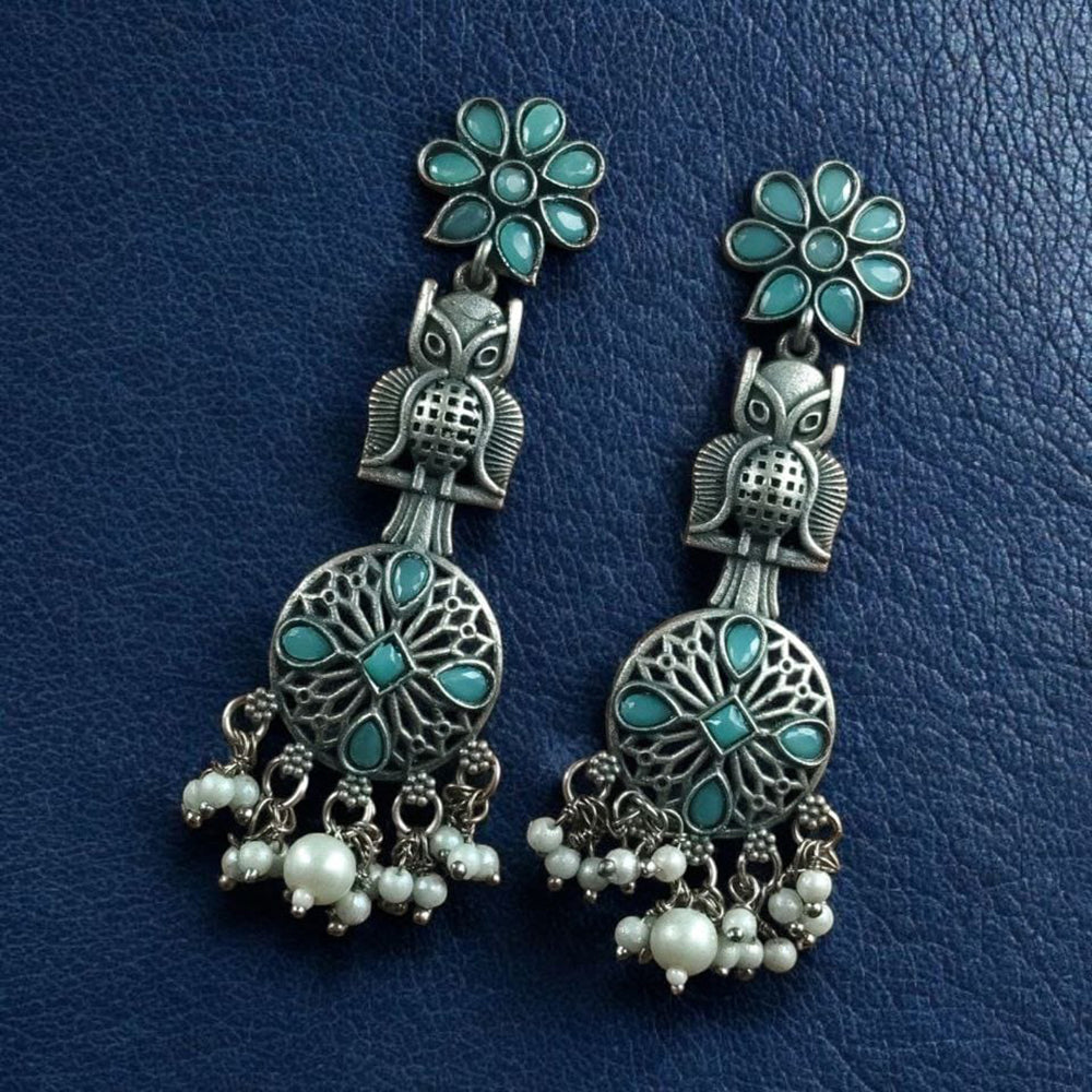 Maharani Jewels Designer Oxidised Pota Stone And Pearl Dangler Earrings