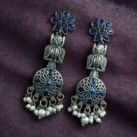 Maharani Jewels Designer Oxidised Pota Stone And Pearl Dangler Earrings