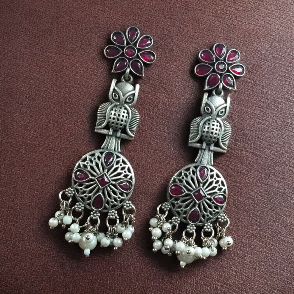 Maharani Jewels Designer Oxidised Pota Stone And Pearl Dangler Earrings