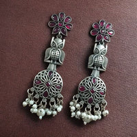 Maharani Jewels Designer Oxidised Pota Stone And Pearl Dangler Earrings