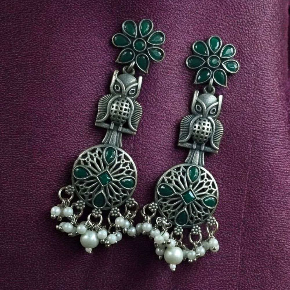 Maharani Jewels Designer Oxidised Pota Stone And Pearl Dangler Earrings
