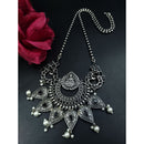 Maharani Jewels Designer Oxidised Plated Pota Stone And Pearl Temple Long Necklace