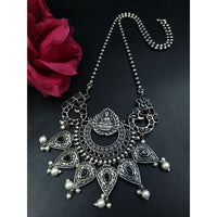 Maharani Jewels Designer Oxidised Plated Pota Stone And Pearl Temple Long Necklace