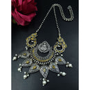 Maharani Jewels Designer Oxidised Plated Pota Stone And Pearl Temple Long Necklace
