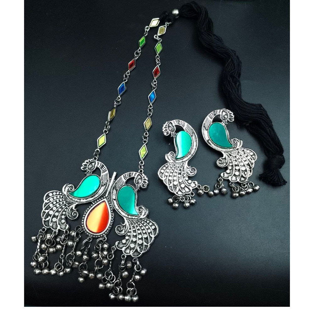Maharani Jewels Designer Oxidised Plated Ghungroo Long Necklace Set