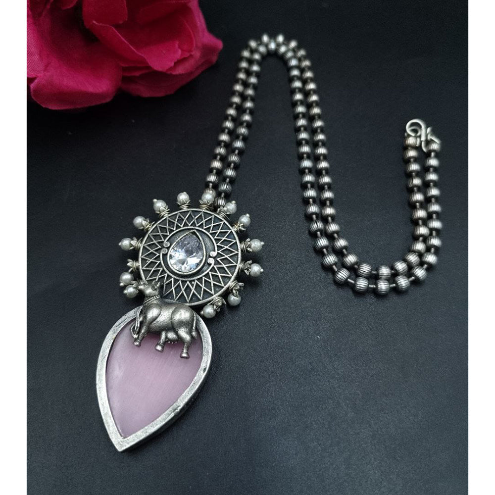 Maharani Jewels Designer Oxidised Plated Pota Stone And Pearl Long Necklace