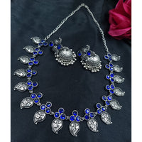 Maharani Jewels Designer Oxidised Plated Pota Stone And Pearl Necklace Set