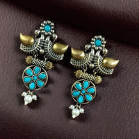 Maharani Jewels Regal Finish 2-Tone Plated Pota Stone And Pearl Dangler Earrings
