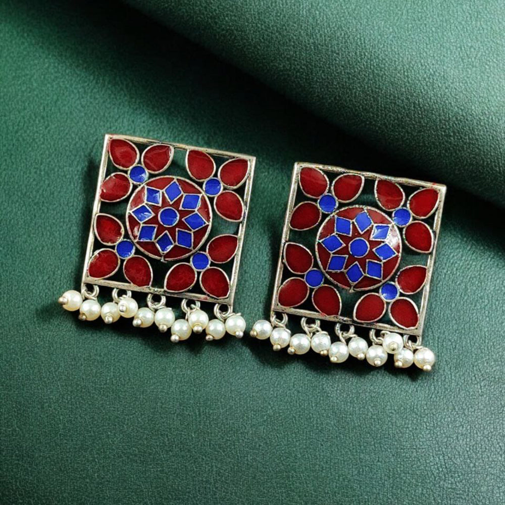 Maharani Jewels Classic Pearl And Meenakari Ethnic Dangler Earrings