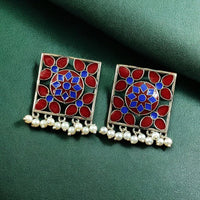 Maharani Jewels Classic Pearl And Meenakari Ethnic Dangler Earrings
