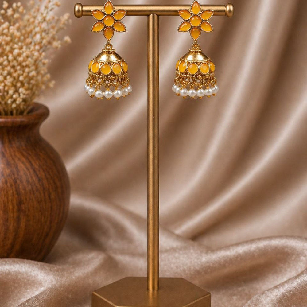 Maharani Jewels Classic Pota Stone Pearl Jhumki Earrings