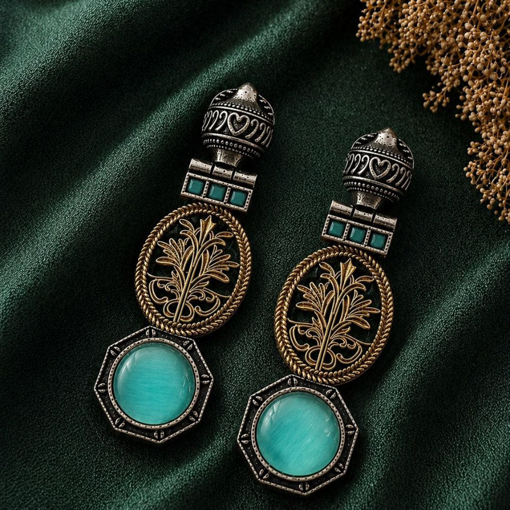 Maharani Jewels 2 Tone Plated Classic Pota Stone Dangler Earrings