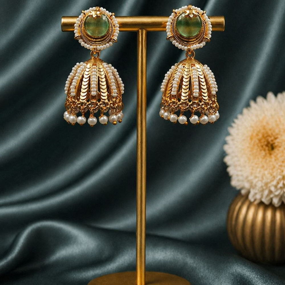 Maharani Jewels Timeless Pota Stone And Pearl Jhumki Earrings