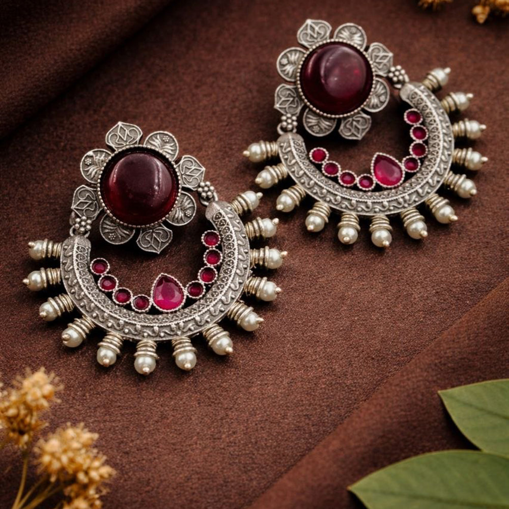 Maharani Jewels Oxidised Plated Elegant Pearl Hanging Earrings
