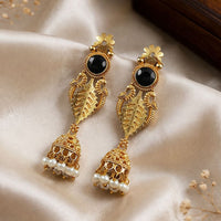 Maharani Jewels Ethnic Pearl And Pota Stone Jhumki Earrings
