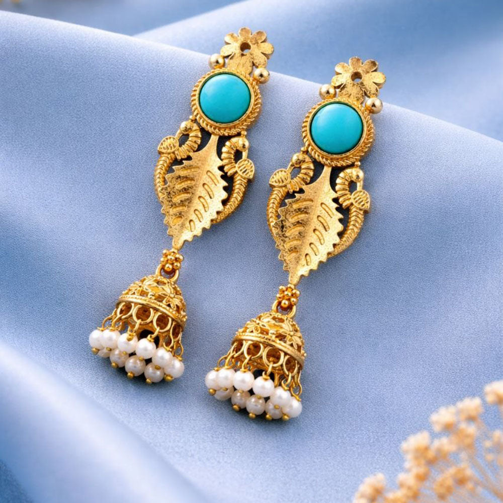 Maharani Jewels Ethnic Pearl And Pota Stone Jhumki Earrings