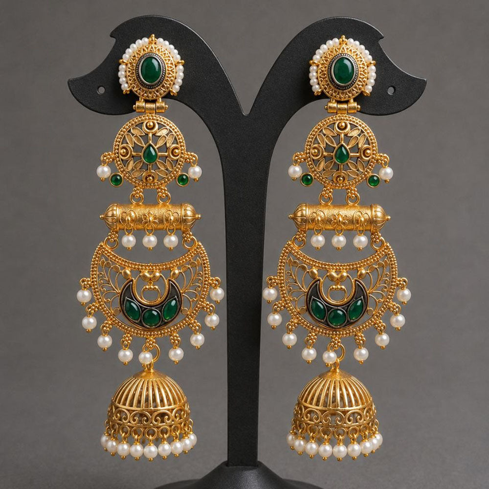 Maharani Jewels Ethnic Pearl And Pota Stone Jhumki Earrings