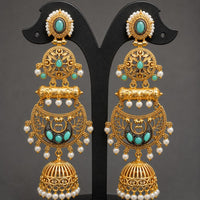 Maharani Jewels Ethnic Pearl And Pota Stone Jhumki Earrings
