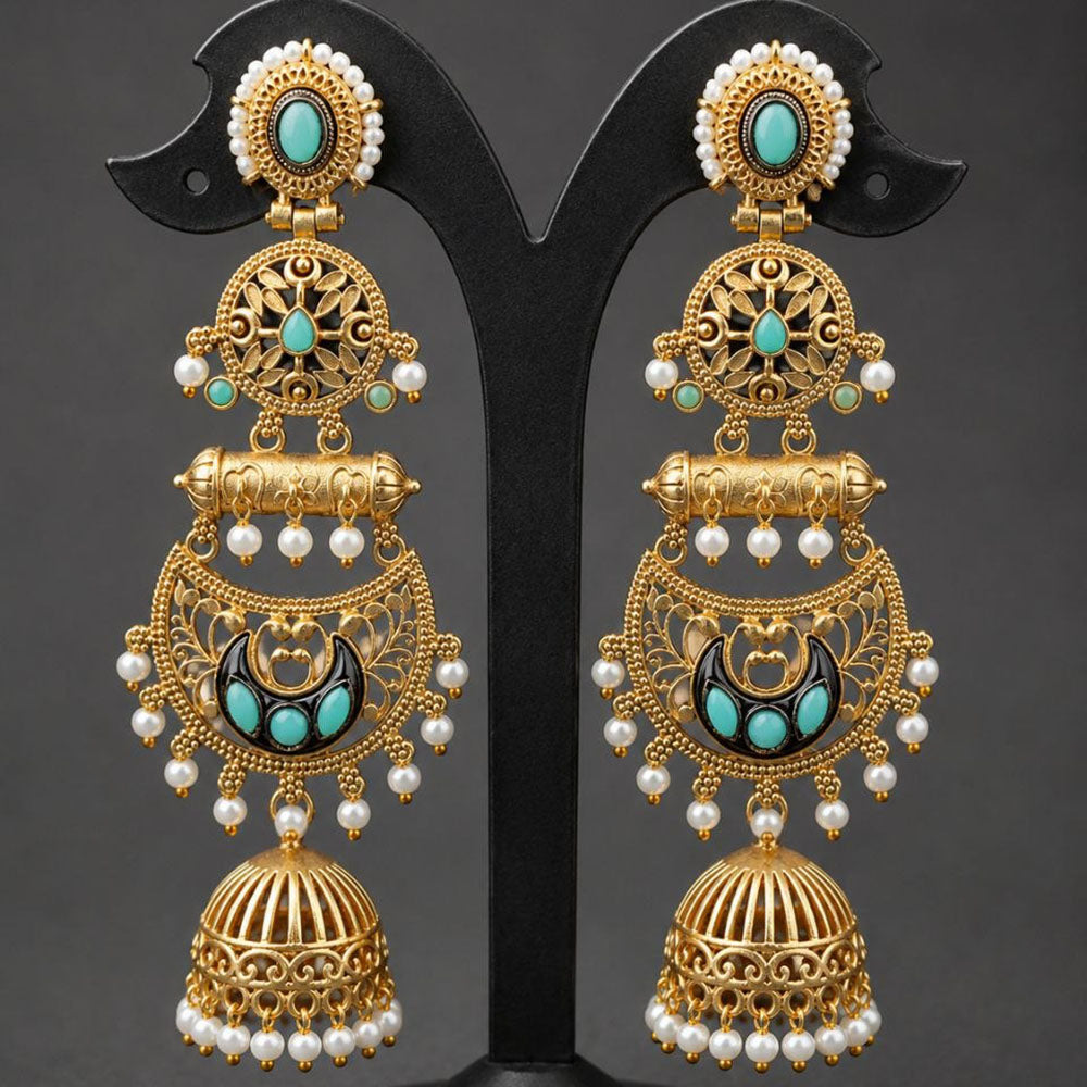 Maharani Jewels Ethnic Pearl And Pota Stone Jhumki Earrings
